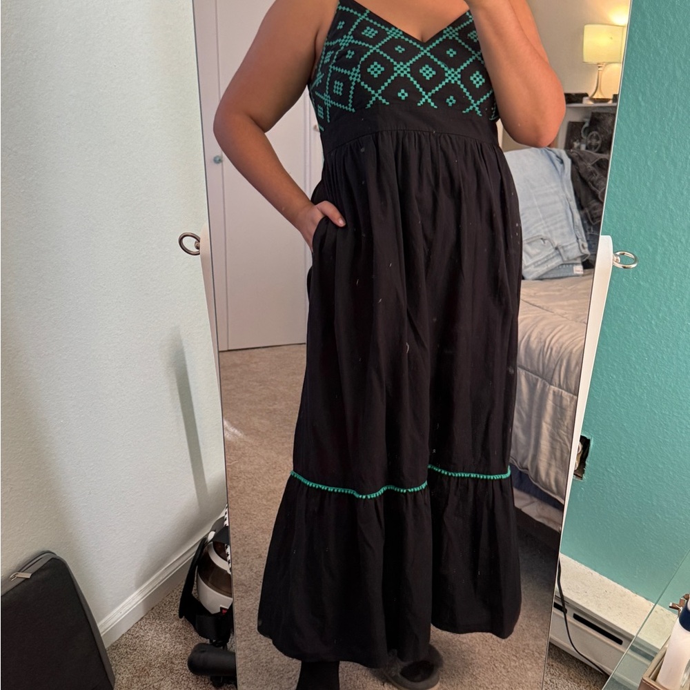 Ava & Viv 100% Cotton Black and Blue Sleeveless Maxi Sundress